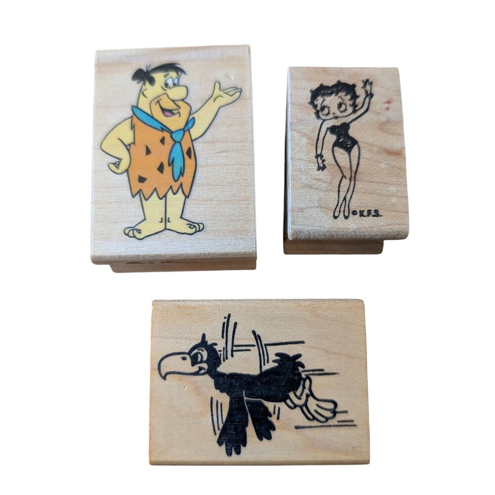 Betty Boop Fred Flintstone Black Bird Mixed Lot Of 3 Wood Mounted Rubber Stamps